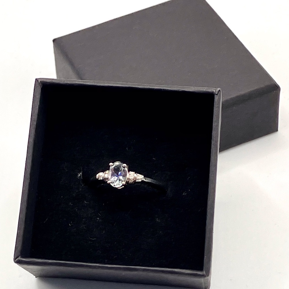 Peacock Tanzanite Ring, Natural Diamond accents in Platinum over Sterling Silver - Picture 13 of 13